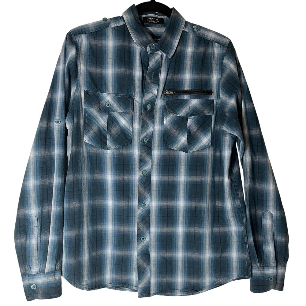 Eighty Eight Platinum Blue Plaid Boyfriend Button Down Shirt Size S